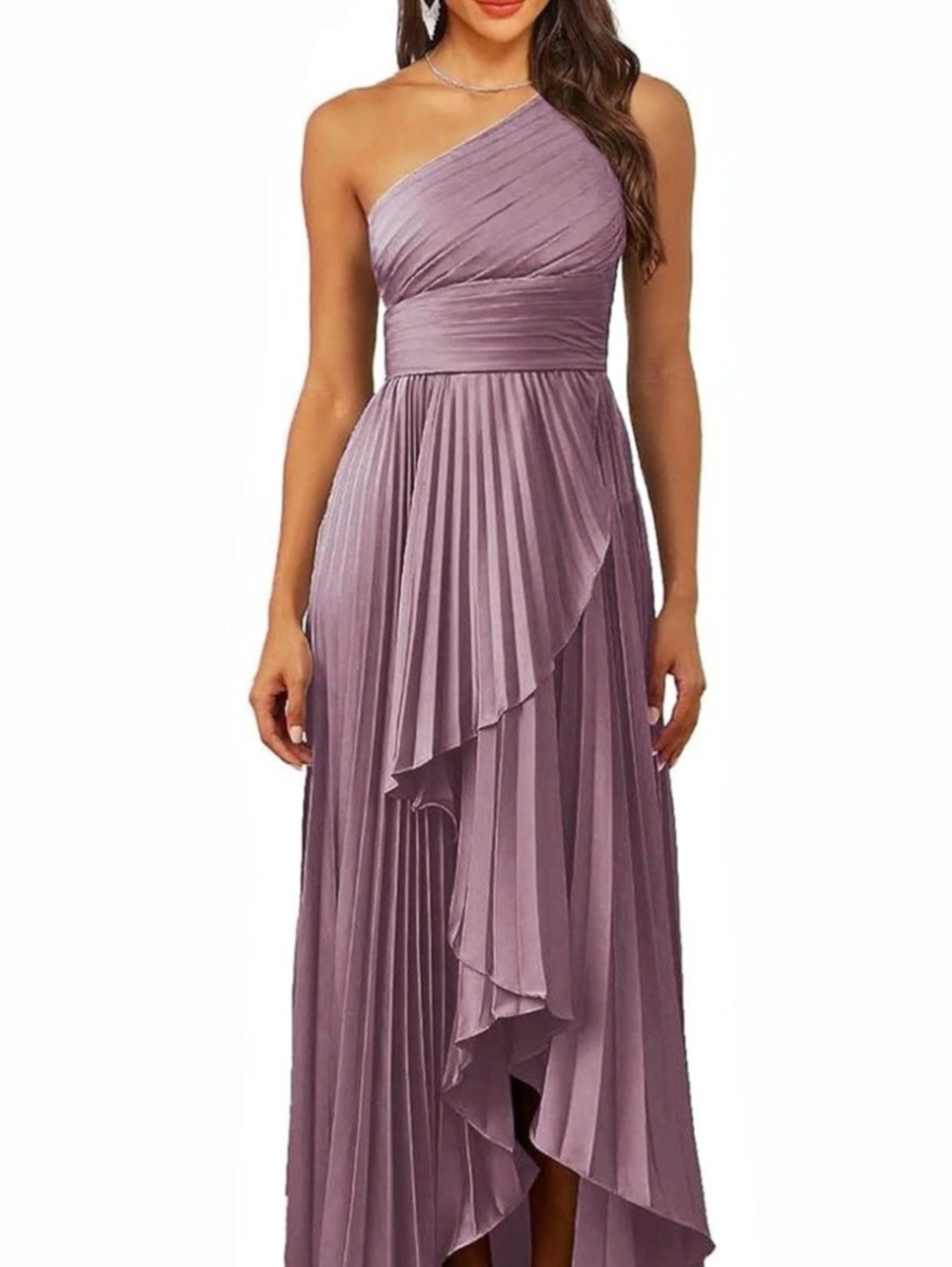 J.N. Creations Pleated One-Shoulder Maxi Dress in Purple NWT